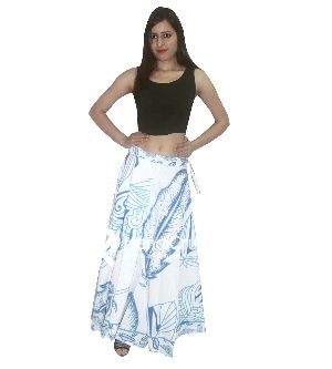 Women cotton blue floral rapron skirt