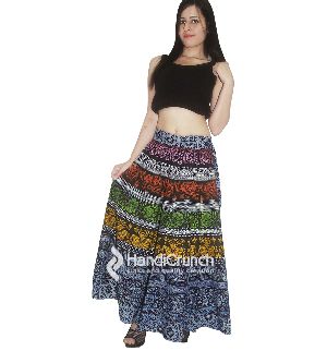 Cotton Handmade Elephant Mandala Print Floor Length Long Skirts