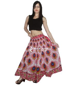 Pure Cotton Handmade Beautiful Feather Mandala Print Floor Length Long Skirts