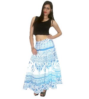 Cotton Handmade Sky Ombre Mandala Print Floor Length Long Skirts