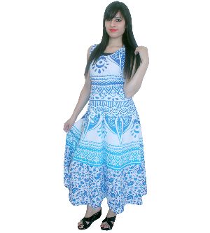 Sky Blue Bohemian Ombre Print Casual Sleeveless Evening Prom Gowns Maxi Dress