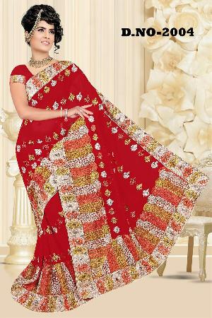 Aarya Ethnics Lace border Embroidered Georgette Net Fabric Saree_DN-2004-C