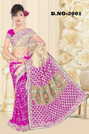 Aarya Ethnics Lace border Embroidered Georgette Net Fabric Saree_DN-2001-C