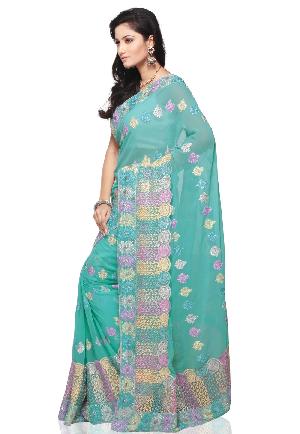 Aarya Ethnics Green Color Georgette Embroidered Saree_DN-69