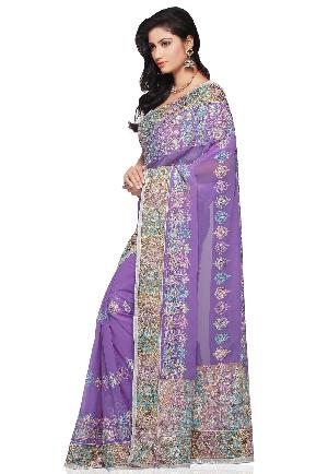 Aarya Ethnics Purple Color Georgette Embroidered Saree_DN-86