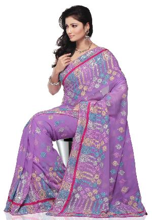 Aarya Ethnics Purple Color Georgette Embroidered Saree_DN-66