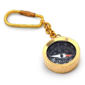 Little India Antique Brass Handcrafted Compass in Keychain
