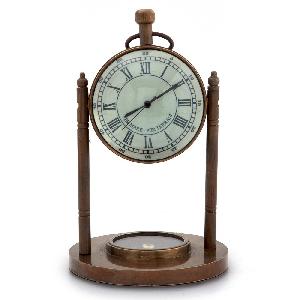 Little India Antique Clock n Compass Pure Brass Handicraft
