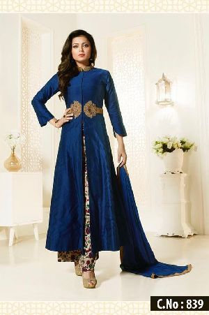 designer blue crape with plazzo suit