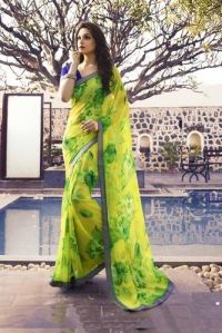 Shaily Yellow Georgette Printed Saree