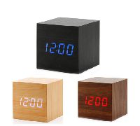 Cube Wood Led Alarm Clock