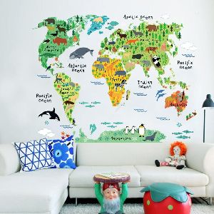 Vinyl Animal World Map Wall Art