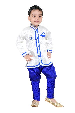 Boys Sherwani Set White And Blue