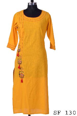 Embroidered long kurtis in cotton slab