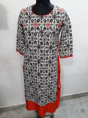 Reyon black priented double layer embroidery kurti