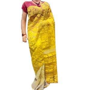 Yellow and White Jamdani Dhakai Sarees