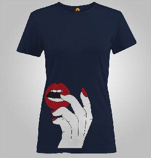 Ladies Printed T Shirts (LIPS HAND PRINT )