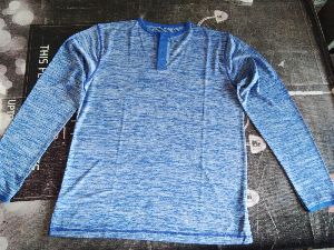 White and Blue Mixed Polyester Flackit Round Neck Full Sleeve T-Shirt