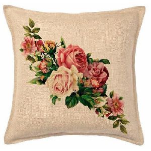 Floral Print Jute Cushion Covers