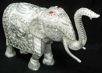 White Metal Elephant Trunk Up