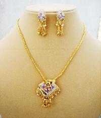 NE-1129 Stone Fitted Nickel Gold Plating nugs work earrings necklace set