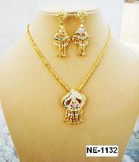 NE-1132 Stone Fitted Nickel Gold Plating nugs work earrings necklace set