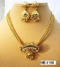 NE-1168 Stone Fitted Nickel Gold Plating nugs work earrings necklace set