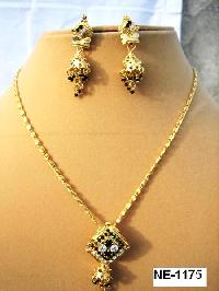 NE-1175 Stone Fitted Nickel Gold Plating nugs work earrings necklace set