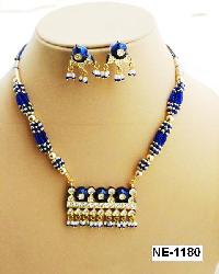 NE-1180 Kundan Work Silver base earring necklace set