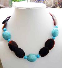 NE-1275 Horn Beads Tarquise Stone Work necklace