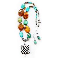 NE-1302 semi precious stone Work resin pendant necklace