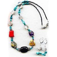 NE-1303 semi precious stone metal bead work necklace
