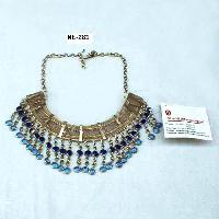 NE-281 silver plating glass beads half round shape necklace