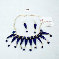 NE-351 silver finish glass beads work earrings necklace set