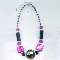 NE-604  glass beads fitted with silver plating metal Beads necklace