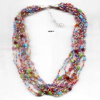 NE-671 ten lines multi colour of glass beads Work necklace