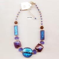 NE-739 glass beads fitted with silver plating metal beads Work necklace