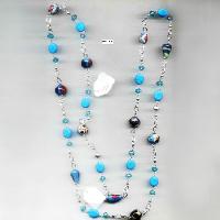 NE-793  glass beads Long chain necklace