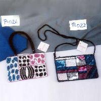 P-023 Multi Color of Beads &amp;amp; Pipe Work Satin Cloth Handbags