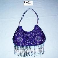 P-082 Zari &amp;amp; Beads Work Satin Cloth Handbags