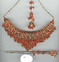 S-17 Antique Gold Plating Finish stone work earrings necklace set