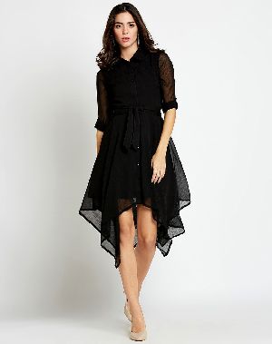 Black Asymmetrical Shirt Dress Manufacturer OEM Producer