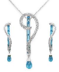 Blue Topaz Diamond Pendant Set (SGS - 108)