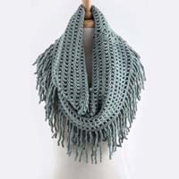 Oval Fringe Accent Crochet Infinity Scarf