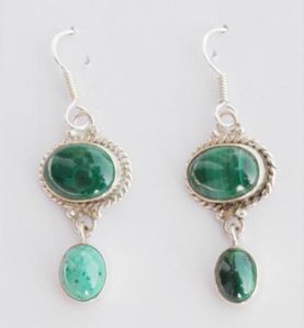Ladies Malachite Gemstone 925 Sterling Silver Earrings