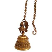 Brass Temple worship bell with Peacock on the Top.