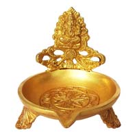 Diya made in brass metal with Hindu lord Ganesh figure
