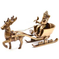 Ganesha's sleigh riding reindeer Brass Statue
