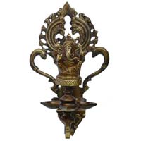 Hanging on wall oil lamp with Ganesh handmade statue