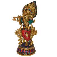 Krishna Statue Made in Brass Metal with turquoise stone finish